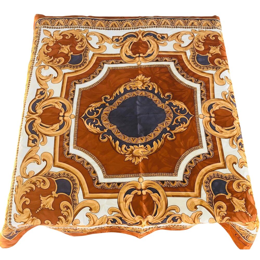 VTG Christian Dior Brown Gold Blue White 33x33 silk scarf